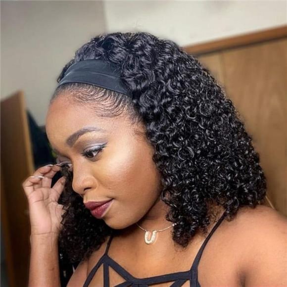 Glueless HeadBand Wig Curly Human Hair Wig None Lace Front Wigs for Black Women